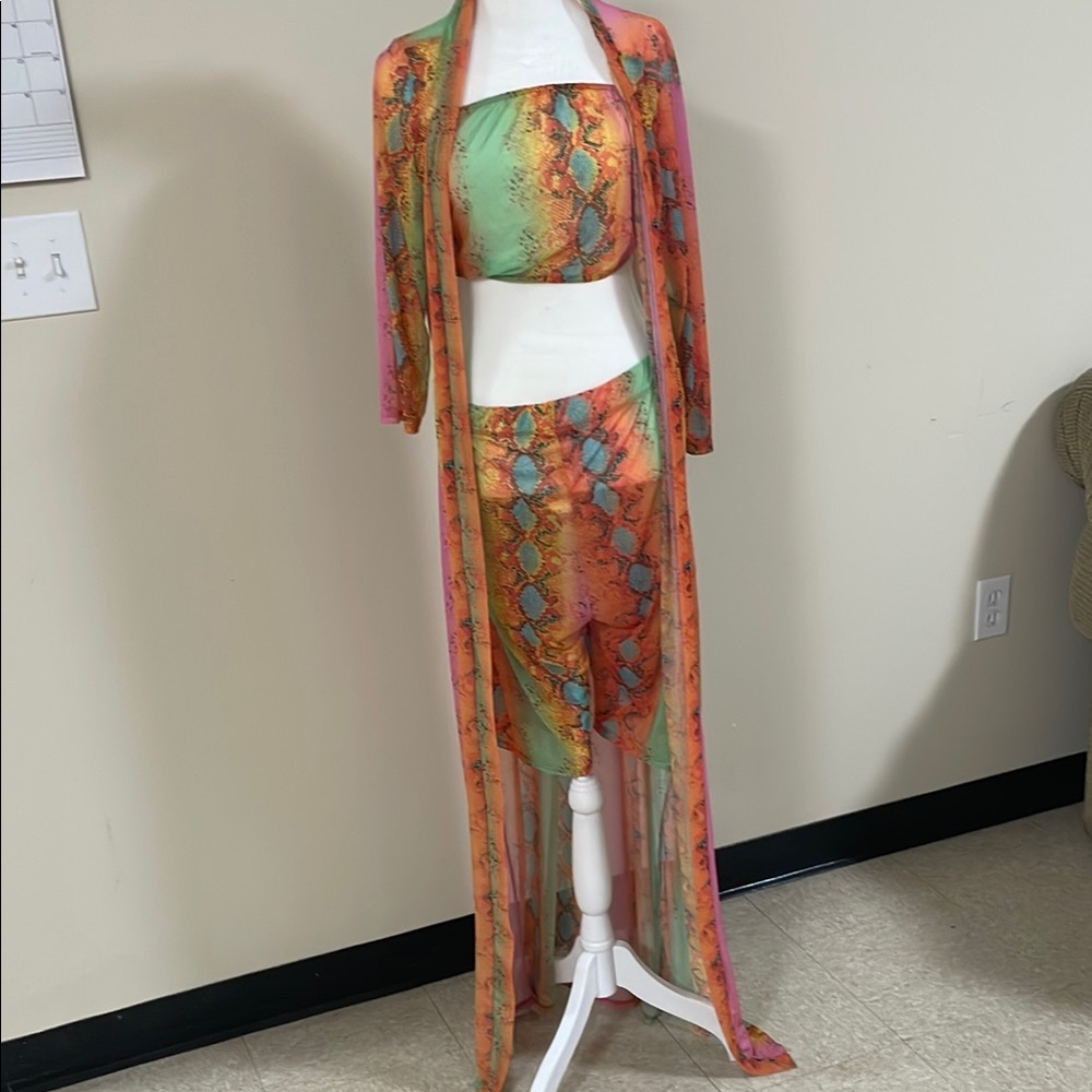 AKIRA Sheer Multicolor Snake Print Swim Coverup